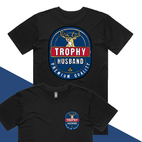 S / Black / Small Front & Large Back Design Trophy Husband 2heys 🍺🏆 – Men's T Shirt