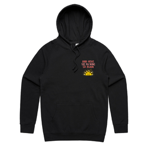 S / Black / Small Front Print Here We Go Again 🌞🥱 – Unisex Hoodie