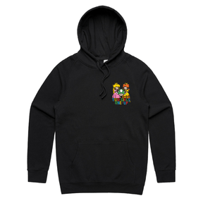 S / Black / Small Front Print Two Girls One-Up 🍄📤 – Unisex Hoodie
