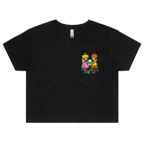 S / Black Two Girls One-Up 🍄📤 – Women's Crop Top