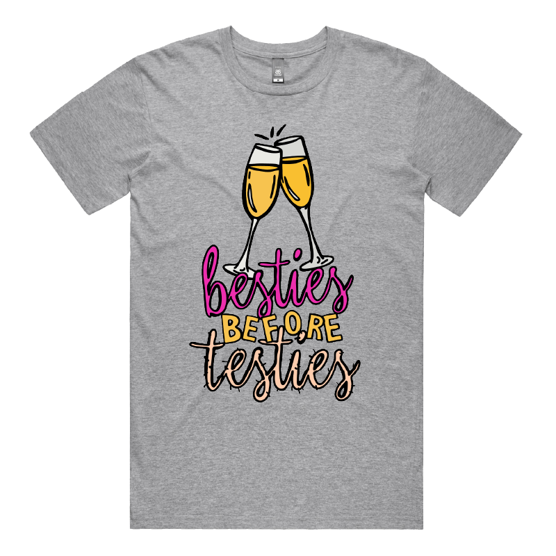 S / Grey / Large Front Design Besties Before Testies 👭🥰 – Men's T Shirt