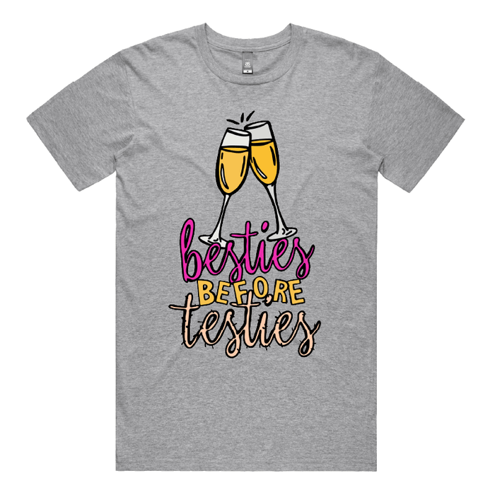 S / Grey / Large Front Design Besties Before Testies 👭🥰 – Men's T Shirt