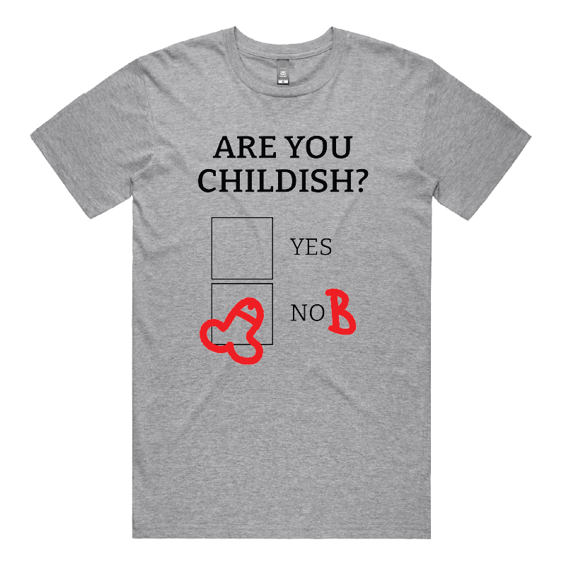 S / Grey / Large Front Design Definitely Not Childish 📋🖕 - Men's T Shirt