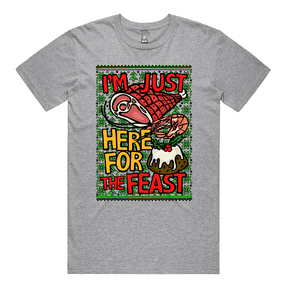 S / Grey / Large Front Design Here For The Feast 🦐🎄🐖 - Men's T Shirt