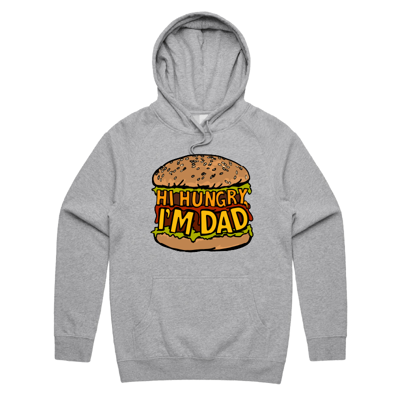 S / Grey / Large Front Design Hi Hungry, I'm Dad 🍔 - Unisex Hoodie