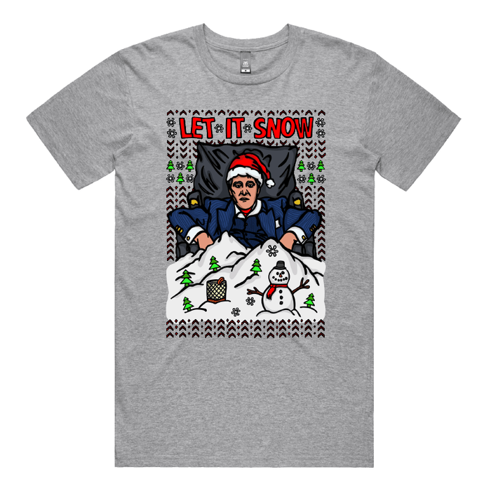 S / Grey / Large Front Design Let It Snow Scarface ❄️🤌 - Men's T Shirt