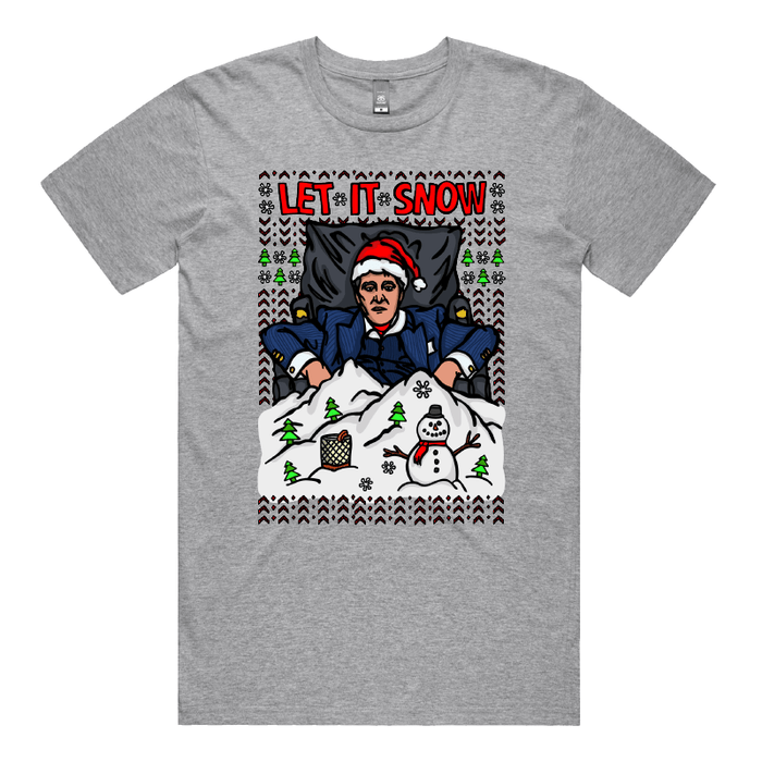 S / Grey / Large Front Design Let It Snow Scarface ❄️🤌 - Men's T Shirt