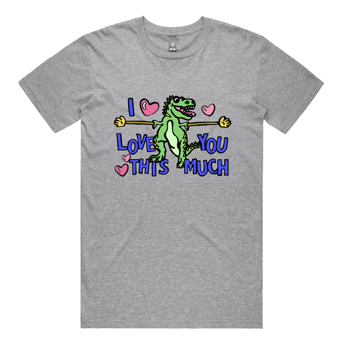 S / Grey / Large Front Design Love You This Much 🦕📏 – Men's T Shirt