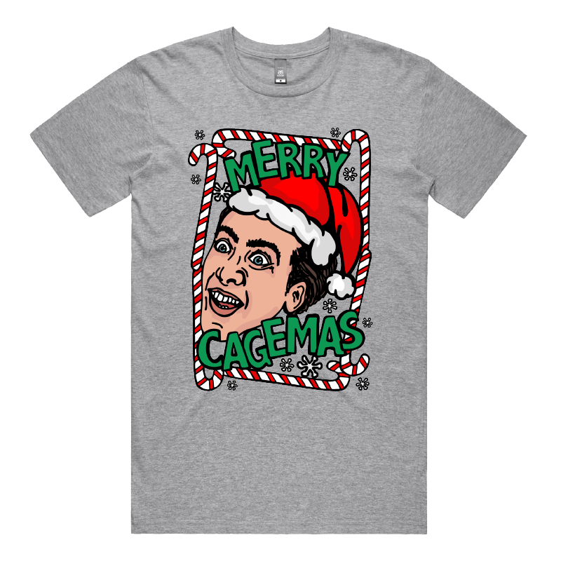 S / Grey / Large Front Design Merry Cagemas Saint Nicholas 🤪🎅 - Men's T Shirt