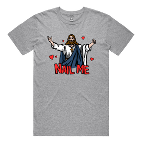 S / Grey / Large Front Design Nail Me 🙏🔨 – Men's T Shirt