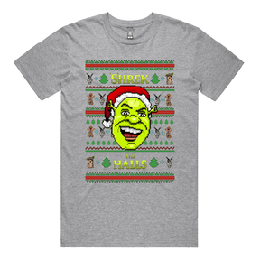 S / Grey / Large Front Design Shrek The Halls 💚🎄 - Men's T Shirt