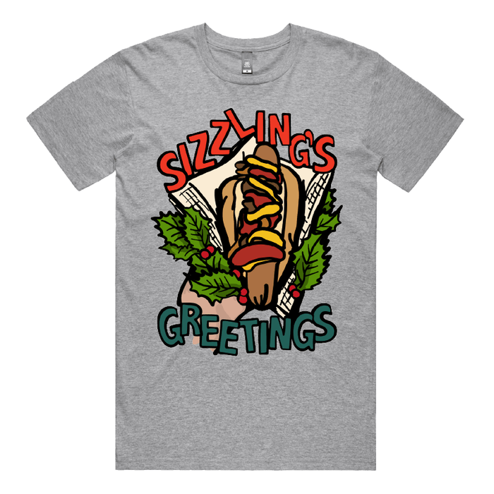S / Grey / Large Front Design Sizzlin's Greetings 🌭🎅 - Men's T Shirt