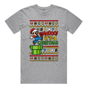 S / Grey / Large Front Design Super Christmas 🍄🎅 - Men's T Shirt
