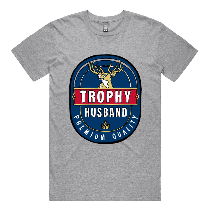 S / Grey / Large Front Design Trophy Husband 2heys 🍺🏆 – Men's T Shirt