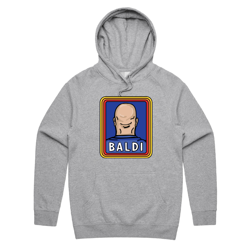 S / Grey / Large Front Print Baldi 👨🏻‍🦲✂️ – Unisex Hoodie