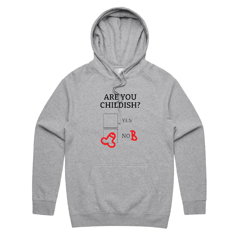 S / Grey / Large Front Print Definitely Not Childish 📋🖕 - Unisex Hoodie