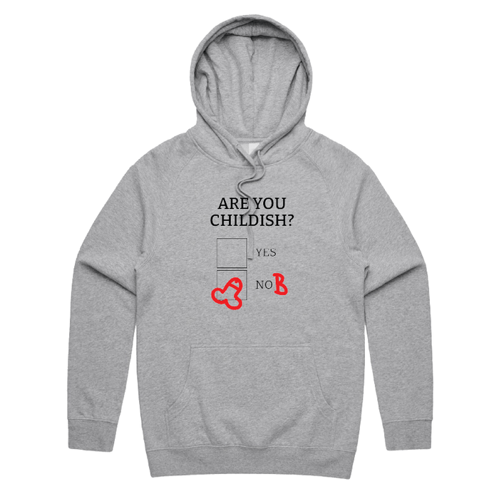 S / Grey / Large Front Print Definitely Not Childish 📋🖕 - Unisex Hoodie