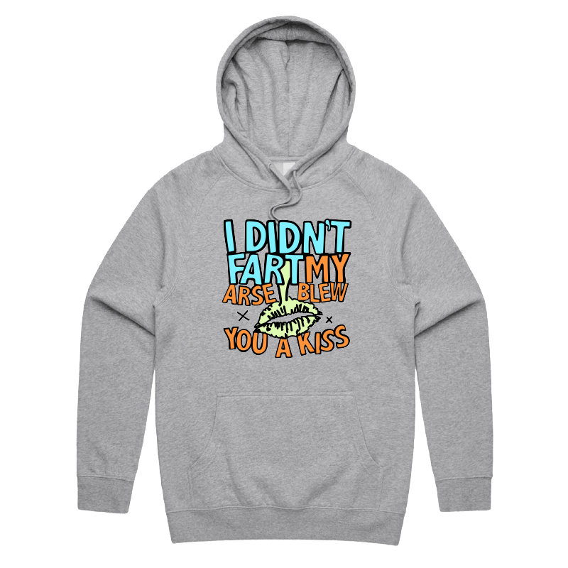 S / Grey / Large Front Print Kiss From Down Under 😘💨 – Unisex Hoodie