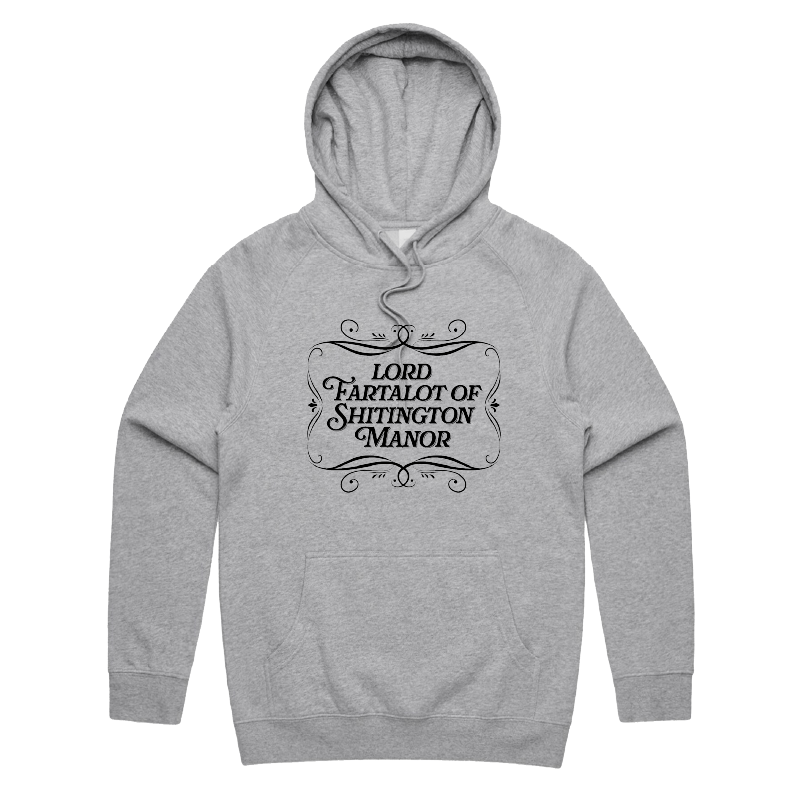 S / Grey / Large Front Print Lord Fartalot 👑💨 – Unisex Hoodie