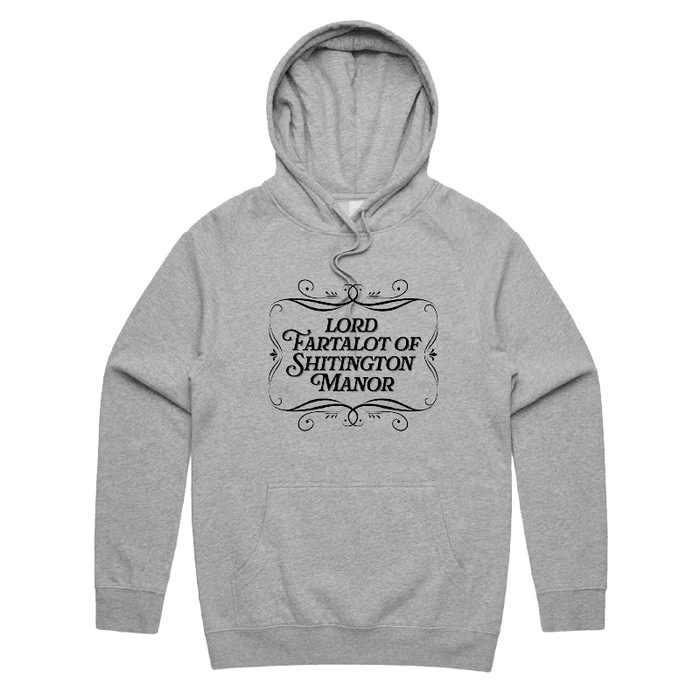 S / Grey / Large Front Print Lord Fartalot 👑💨 – Unisex Hoodie