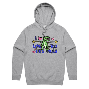 S / Grey / Large Front Print Love You This Much 🦕📏 – Unisex Hoodie