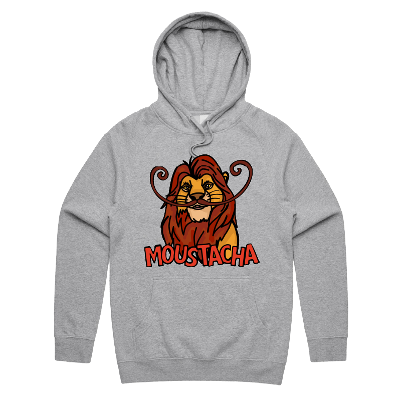 S / Grey / Large Front Print Moustacha 🦁👨 - Unisex Hoodie