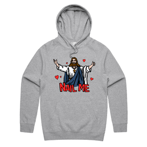 S / Grey / Large Front Print Nail Me 🙏🔨 – Unisex Hoodie