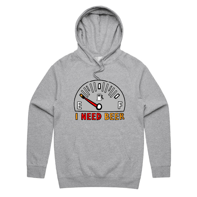 S / Grey / Large Front Print Need Beer 🍺⛽ – Unisex Hoodie
