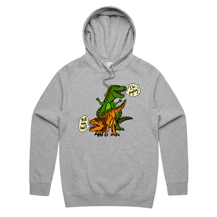 S / Grey / Large Front Print Pull My Hair 🦖🦕 – Unisex Hoodie