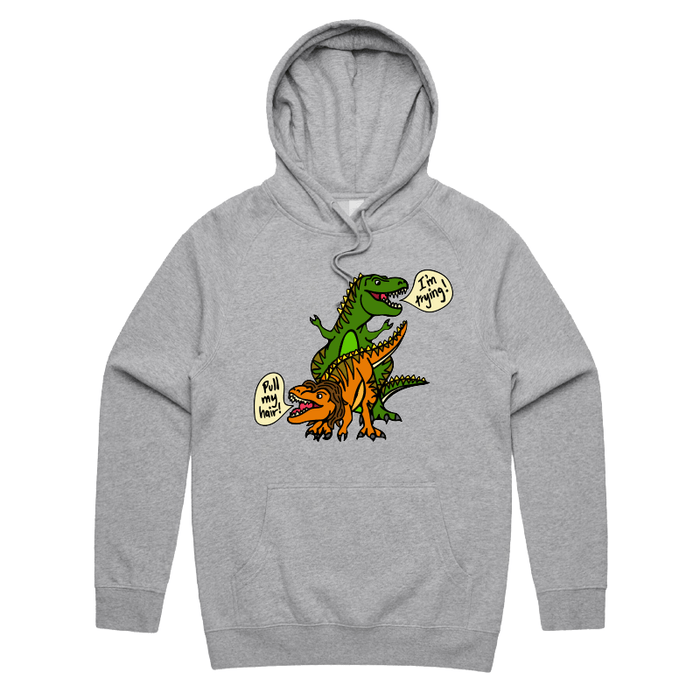 S / Grey / Large Front Print Pull My Hair 🦖🦕 – Unisex Hoodie