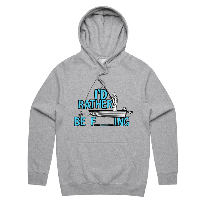 S / Grey / Large Front Print Rather Be Fishing 🐟🍆 - Unisex Hoodie