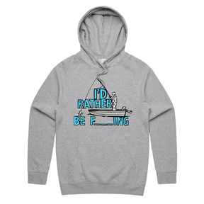 S / Grey / Large Front Print Rather Be Fishing 🐟🍆 - Unisex Hoodie