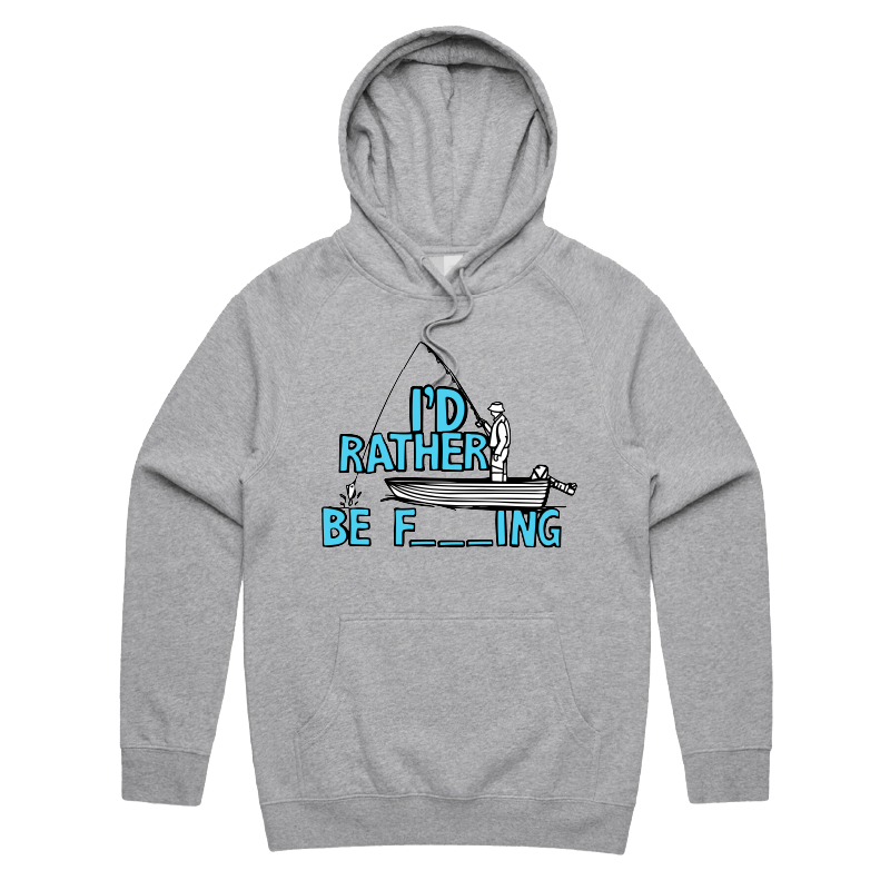 S / Grey / Large Front Print Rather Be Fishing 🐟🍆 - Unisex Hoodie