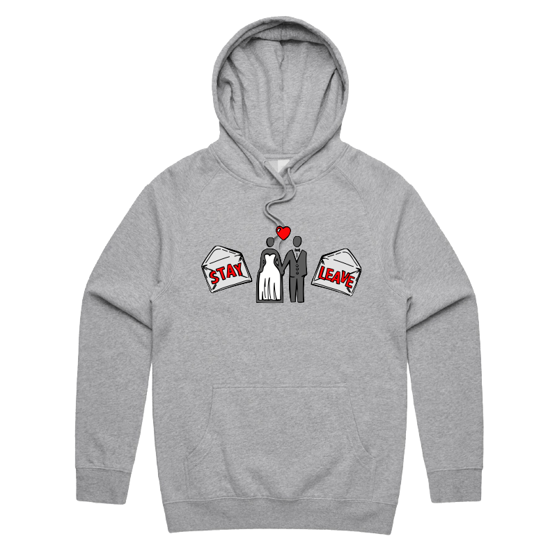 S / Grey / Large Front Print Stay or Leave? 💌💔 – Unisex Hoodie