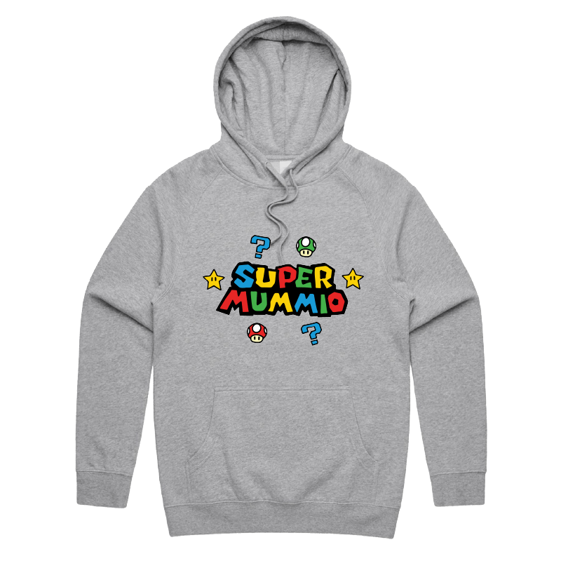 S / Grey / Large Front Print Super Mummio ⭐🍄 – Unisex Hoodie