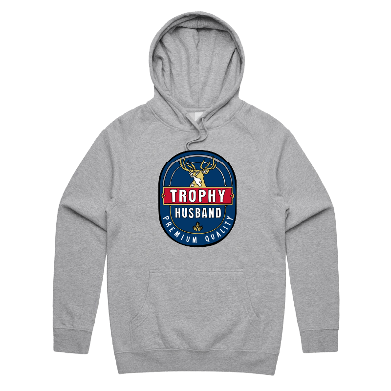 S / Grey / Large Front Print Trophy Husband 2heys 🍺🏆 – Unisex Hoodie