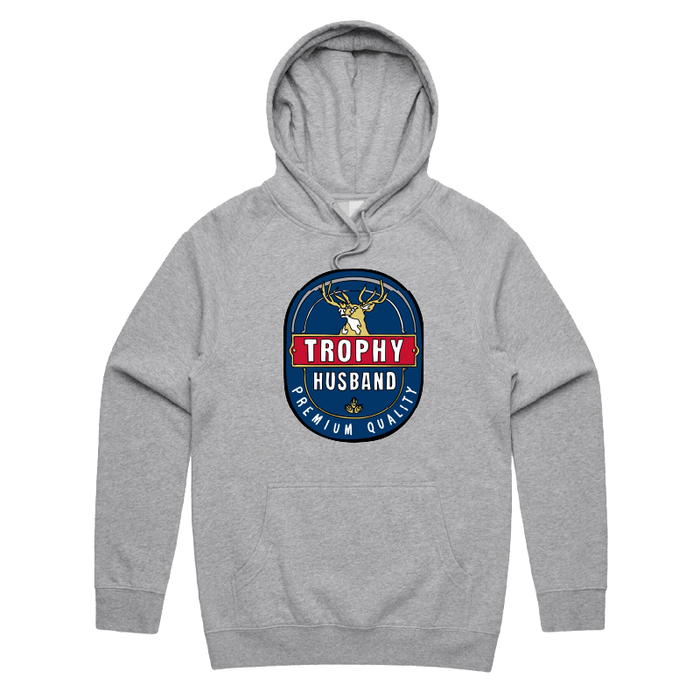 S / Grey / Large Front Print Trophy Husband 2heys 🍺🏆 – Unisex Hoodie
