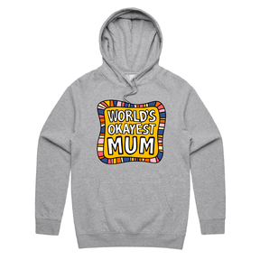 S / Grey / Large Front Print World's Okayest Mum 🌍🏆 – Unisex Hoodie