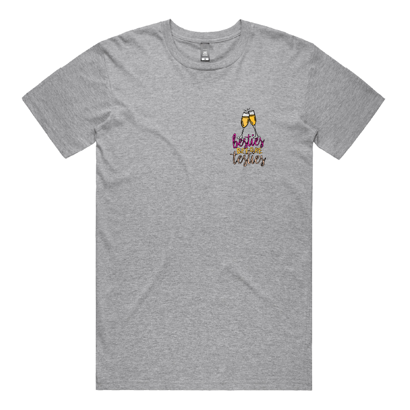 S / Grey / Small Front Design Besties Before Testies 👭🥰 – Men's T Shirt