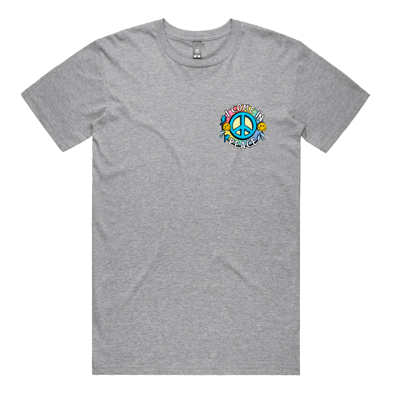 S / Grey / Small Front Design I Come In Peace ☮️ – Men's T Shirt