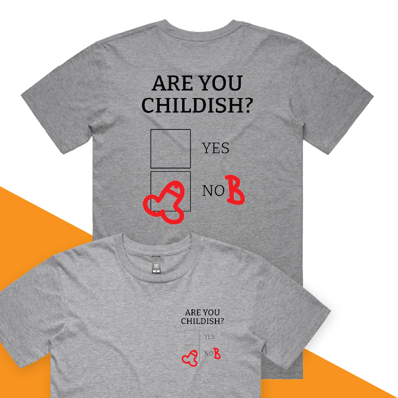 S / Grey / Small Front & Large Back Design Definitely Not Childish 📋🖕 - Men's T Shirt