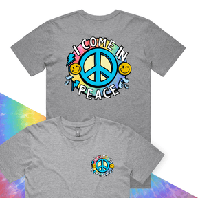 S / Grey / Small Front & Large Back Design I Come In Peace ☮️ – Men's T Shirt