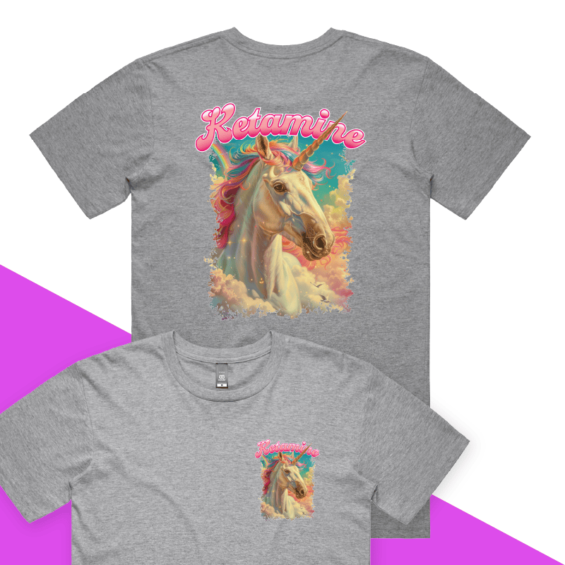 S / Grey / Small Front & Large Back Design Ketamine Unicorn 💉🦄 - Men's T Shirt
