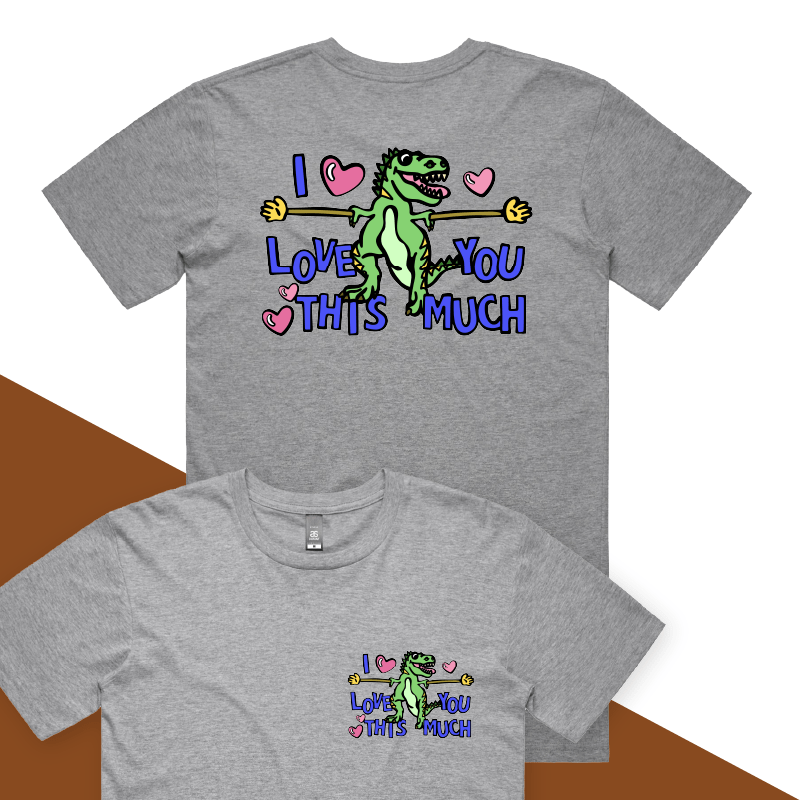 S / Grey / Small Front & Large Back Design Love You This Much 🦕📏 – Men's T Shirt