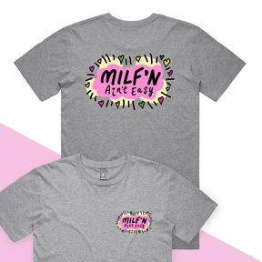 S / Grey / Small Front & Large Back Design Milf'n Ain't Easy 👩🎖️ – Men's T Shirt