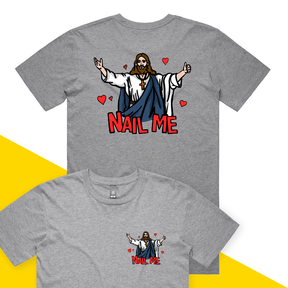 S / Grey / Small Front & Large Back Design Nail Me 🙏🔨 – Men's T Shirt
