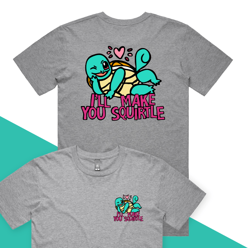 S / Grey / Small Front & Large Back Design Squirtle Love ❤️💦 – Men's T Shirt
