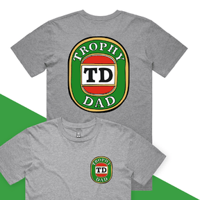 S / Grey / Small Front & Large Back Design Trophy Dad Victor Bravo 🍺🏆 – Men's T Shirt