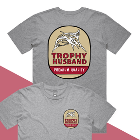 S / Grey / Small Front & Large Back Design Trophy Husband Northern 🍺🏆 – Men's T Shirt