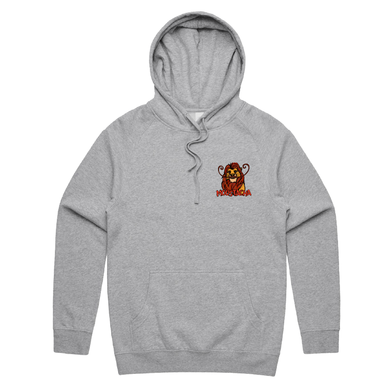 S / Grey / Small Front Print Moustacha 🦁👨 - Unisex Hoodie